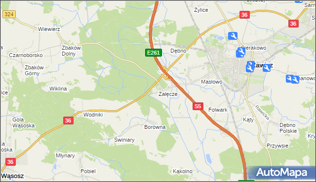 mapa Załęcze gmina Rawicz, Załęcze gmina Rawicz na mapie Targeo