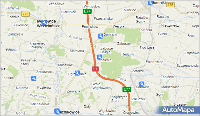 mapa Zalesie gmina Iwanowice, Zalesie gmina Iwanowice na mapie Targeo