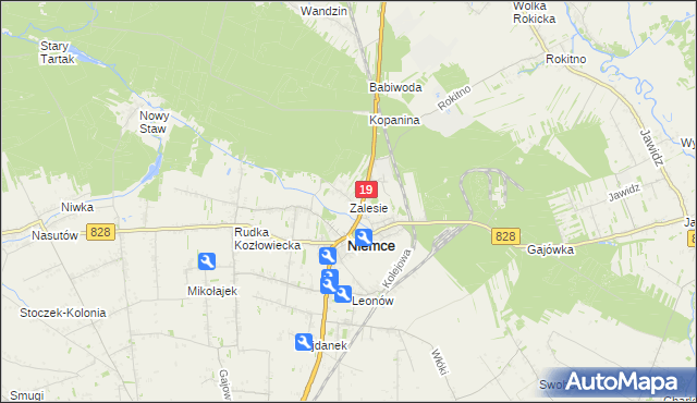 mapa Zalesie gmina Niemce, Zalesie gmina Niemce na mapie Targeo