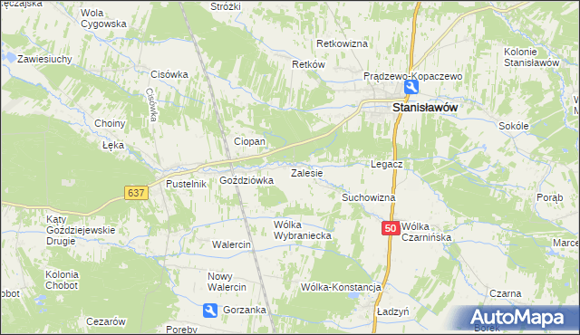 mapa Zalesie gmina Stanisławów, Zalesie gmina Stanisławów na mapie Targeo