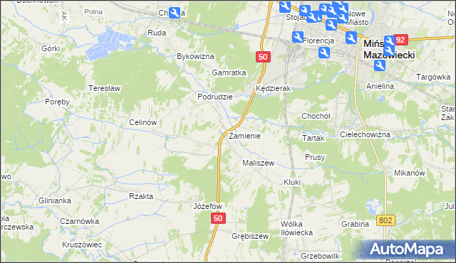 mapa Zamienie gmina Mińsk Mazowiecki, Zamienie gmina Mińsk Mazowiecki na mapie Targeo