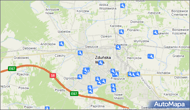 mapa Zduńska Wola, Zduńska Wola na mapie Targeo