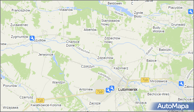 mapa Zdziechów gmina Lutomiersk, Zdziechów gmina Lutomiersk na mapie Targeo