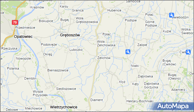 mapa Żelichów gmina Gręboszów, Żelichów gmina Gręboszów na mapie Targeo