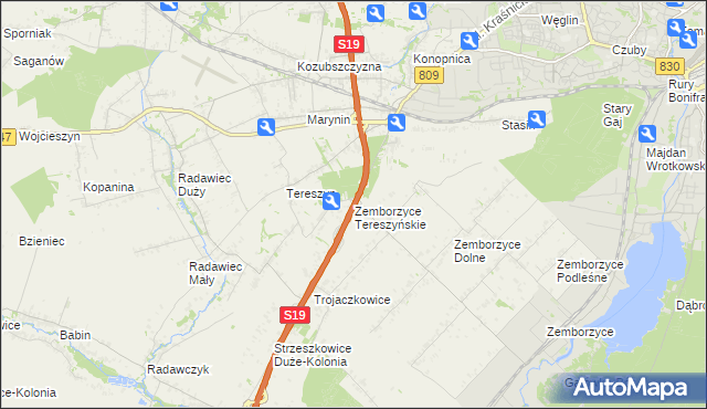 mapa Zemborzyce Tereszyńskie, Zemborzyce Tereszyńskie na mapie Targeo