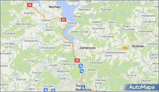 mapa Zembrzyce, Zembrzyce na mapie Targeo