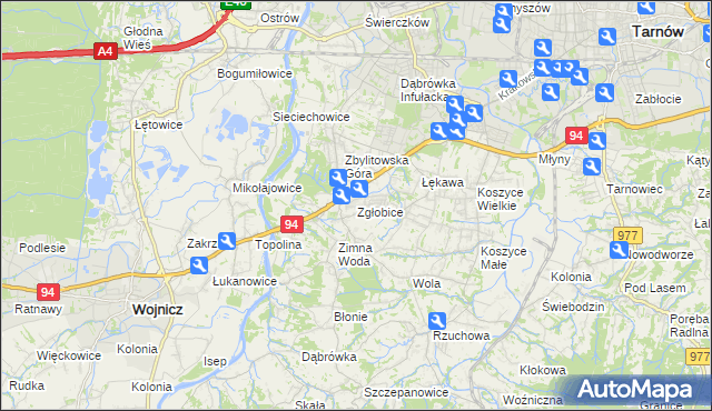 mapa Zgłobice, Zgłobice na mapie Targeo