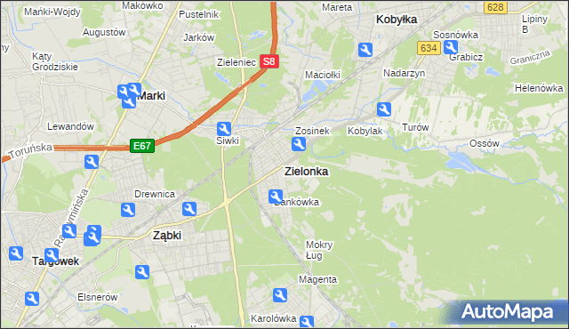 mapa Zielonka powiat wołomiński, Zielonka powiat wołomiński na mapie Targeo