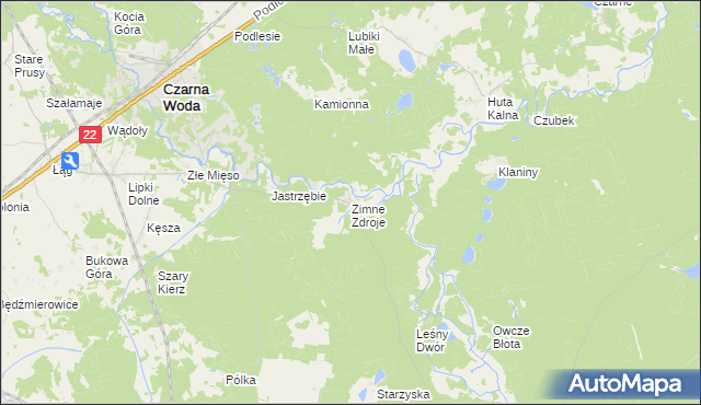 mapa Zimne Zdroje gmina Osieczna, Zimne Zdroje gmina Osieczna na mapie Targeo