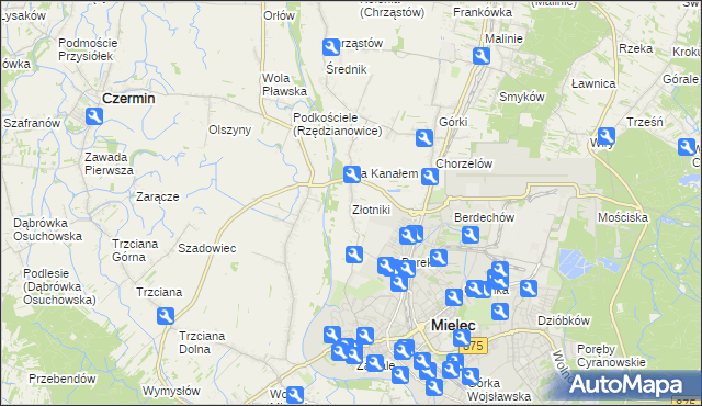 mapa Złotniki gmina Mielec, Złotniki gmina Mielec na mapie Targeo