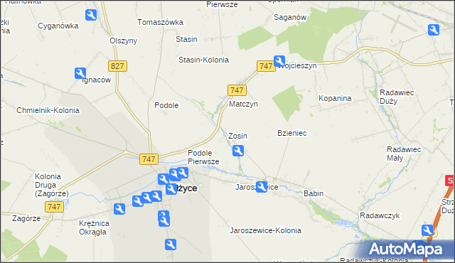 mapa Zosin gmina Bełżyce, Zosin gmina Bełżyce na mapie Targeo