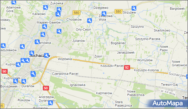 mapa Zosin gmina Sochaczew, Zosin gmina Sochaczew na mapie Targeo