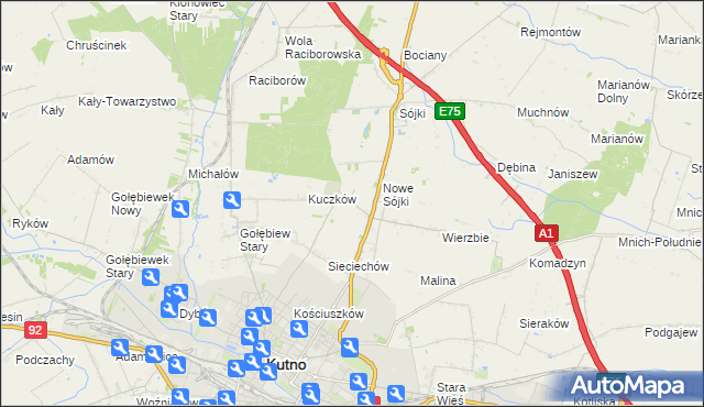mapa Żurawieniec gmina Kutno, Żurawieniec gmina Kutno na mapie Targeo