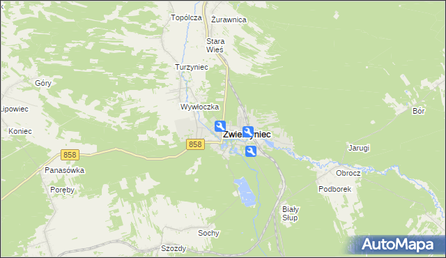 mapa Zwierzyniec powiat zamojski, Zwierzyniec powiat zamojski na mapie Targeo