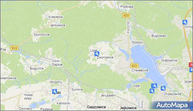 mapa Zwonowice, Zwonowice na mapie Targeo