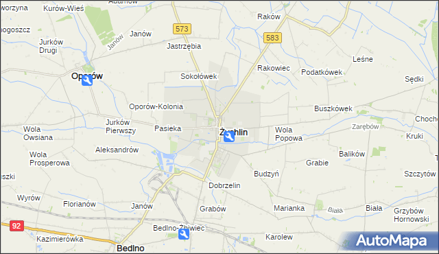mapa Żychlin powiat kutnowski, Żychlin powiat kutnowski na mapie Targeo