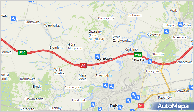 mapa Żyraków, Żyraków na mapie Targeo