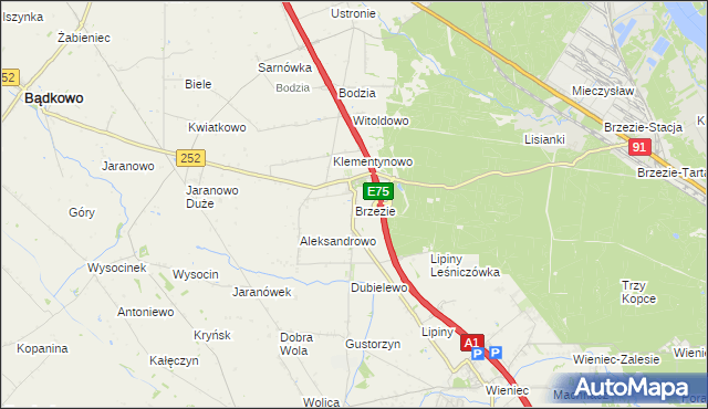 mapa Brzezie gmina Brześć Kujawski, Brzezie gmina Brześć Kujawski na mapie Targeo