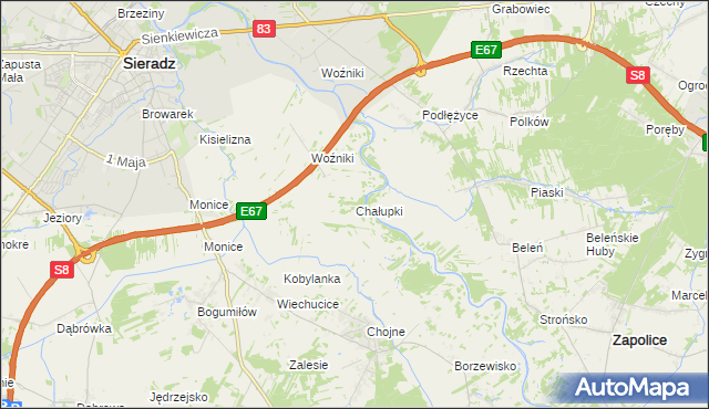 mapa Chałupki gmina Sieradz, Chałupki gmina Sieradz na mapie Targeo