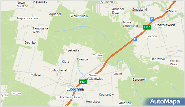 mapa Czółna gmina Lubochnia, Czółna gmina Lubochnia na mapie Targeo