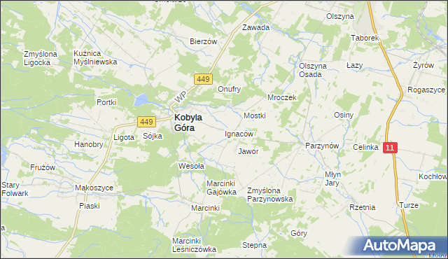mapa Ignaców gmina Kobyla Góra, Ignaców gmina Kobyla Góra na mapie Targeo