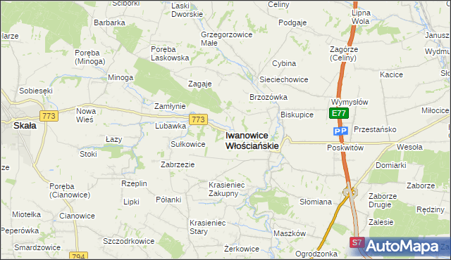 mapa Iwanowice Włościańskie, Iwanowice Włościańskie na mapie Targeo