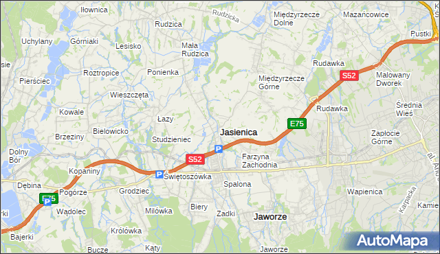 mapa Jasienica powiat bielski, Jasienica powiat bielski na mapie Targeo