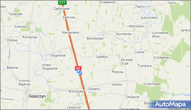 mapa Józefów gmina Goszczyn, Józefów gmina Goszczyn na mapie Targeo