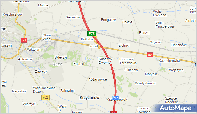 mapa Kaszewy Dworne, Kaszewy Dworne na mapie Targeo