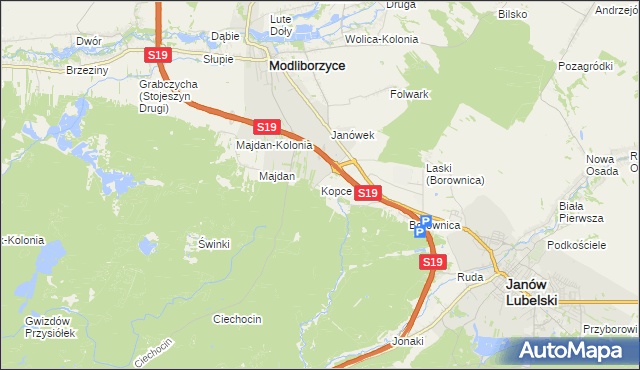 mapa Kopce gmina Janów Lubelski, Kopce gmina Janów Lubelski na mapie Targeo