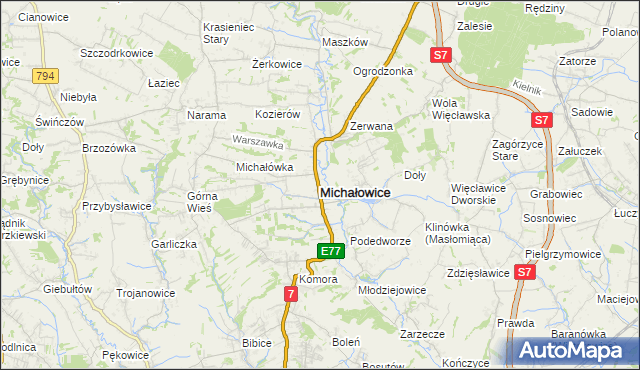 mapa Michałowice powiat krakowski, Michałowice powiat krakowski na mapie Targeo