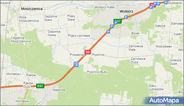 mapa Polichno gmina Wolbórz, Polichno gmina Wolbórz na mapie Targeo