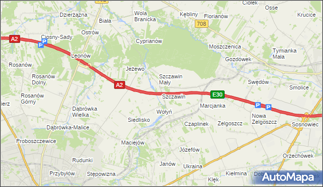 mapa Szczawin gmina Zgierz, Szczawin gmina Zgierz na mapie Targeo