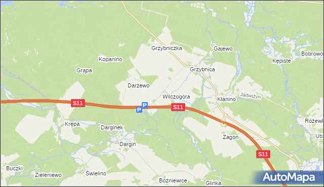 mapa Wilczogóra gmina Bobolice, Wilczogóra gmina Bobolice na mapie Targeo