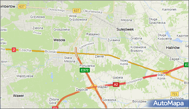 mapa Zakręt gmina Wiązowna, Zakręt gmina Wiązowna na mapie Targeo