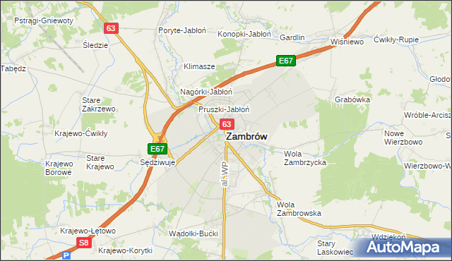 mapa Zambrów, Zambrów na mapie Targeo