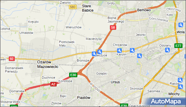 mapa Jawczyce gmina Ożarów Mazowiecki, Jawczyce gmina Ożarów Mazowiecki na mapie Targeo