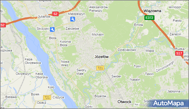 mapa Józefów powiat otwocki, Józefów powiat otwocki na mapie Targeo