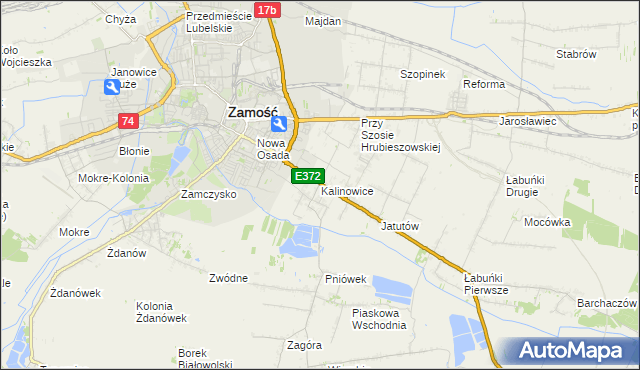 mapa Kalinowice gmina Zamość, Kalinowice gmina Zamość na mapie Targeo