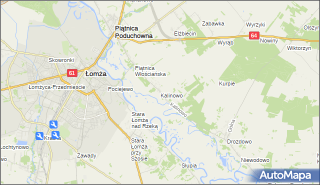 mapa Kalinowo gmina Piątnica, Kalinowo gmina Piątnica na mapie Targeo