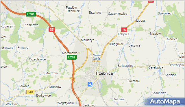mapa Nowy Dwór gmina Trzebnica, Nowy Dwór gmina Trzebnica na mapie Targeo