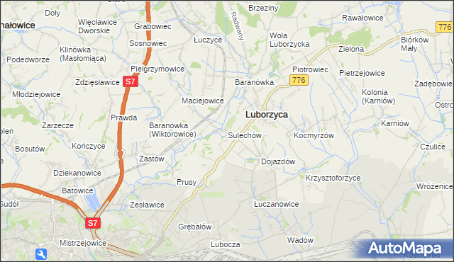 mapa Sulechów gmina Kocmyrzów-Luborzyca, Sulechów gmina Kocmyrzów-Luborzyca na mapie Targeo