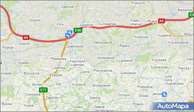 mapa Wróblowice gmina Kraków, Wróblowice gmina Kraków na mapie Targeo