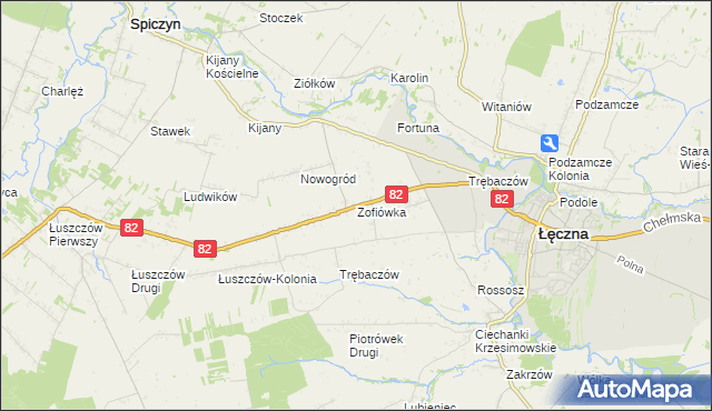 mapa Zofiówka gmina Łęczna, Zofiówka gmina Łęczna na mapie Targeo