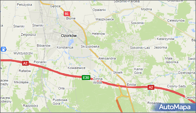 mapa Aleksandria gmina Ozorków, Aleksandria gmina Ozorków na mapie Targeo