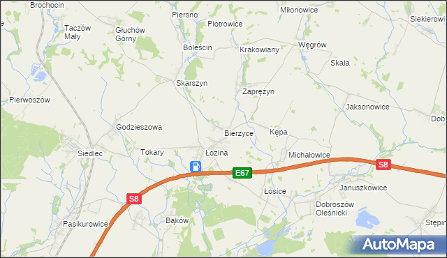 mapa Bierzyce, Bierzyce na mapie Targeo