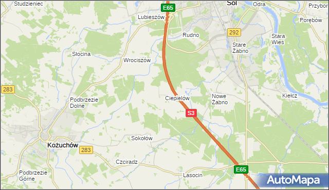 mapa Ciepielów gmina Nowa Sól, Ciepielów gmina Nowa Sól na mapie Targeo