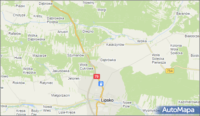 mapa Dąbrówka gmina Lipsko, Dąbrówka gmina Lipsko na mapie Targeo