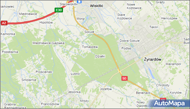 mapa Działki gmina Wiskitki, Działki gmina Wiskitki na mapie Targeo