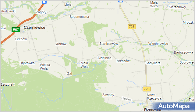mapa Dzielnica gmina Czerniewice, Dzielnica gmina Czerniewice na mapie Targeo